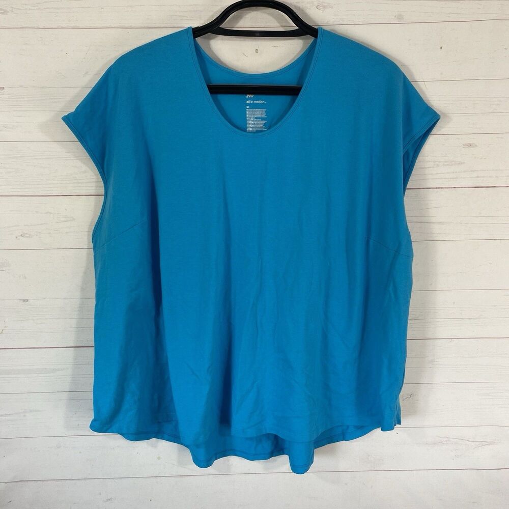 All In Motion Womens Sleeveless Tee Plus 3X Blue Pullover Cotton Blend